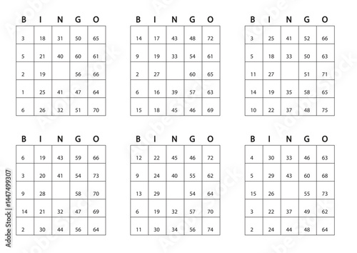 BINGO cards set, printable vector bingo lottery play cards