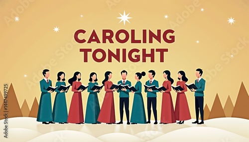 Diverse group joyful holding hands singing carols against warm-toned background