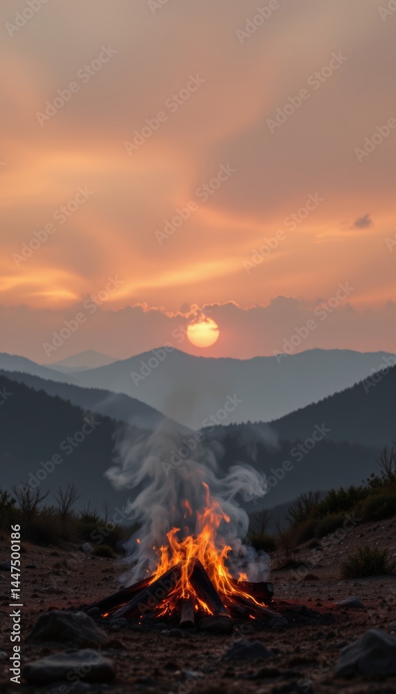 Fototapeta premium Campfire at Sunset in the Mountains