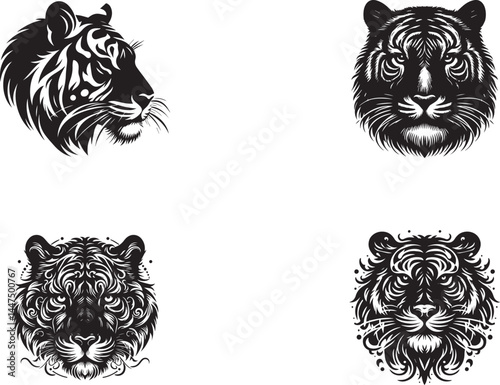 Intricate Tiger Head silhouettes