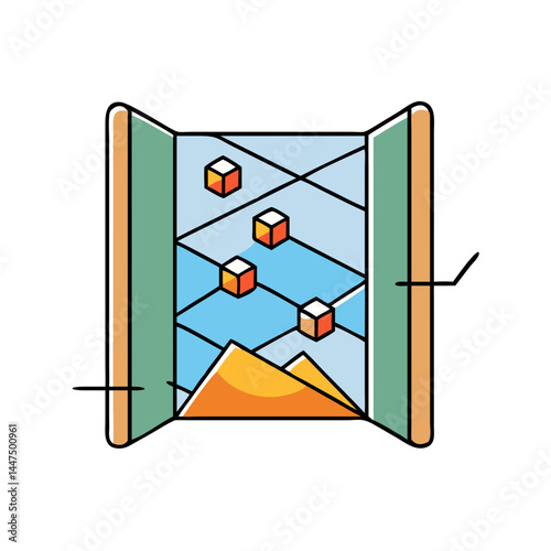 Abstract Data Visualization Gateway to a Network of Cubes and Geometric Shapes