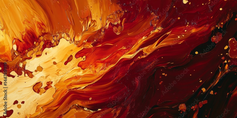 Abstract Painting in Vibrant Red and Gold Hues