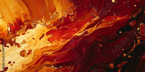 Obraz na płótnie Abstract Painting in Vibrant Red and Gold Hues w salonie