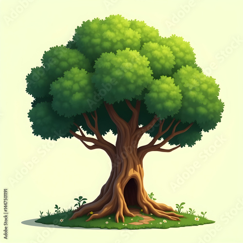 Green Cartoon Tree with Hollow Trunk