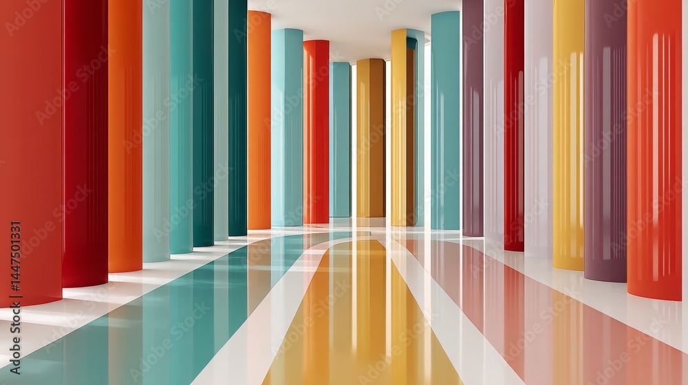 Obraz premium Colorful Abstract Interior with Pillars and Stylish Floor Design