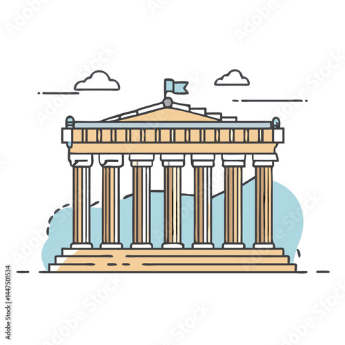 Line Art Illustration of the Iconic Hephaestion Temple in Athens Greece photo