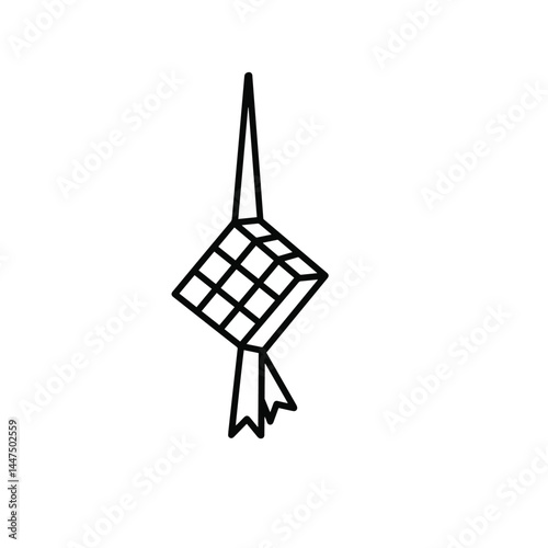 Minimalist outline single ketupat icon. Traditional Indonesian rice cake. Simple, clean design for cultural or festive projects.