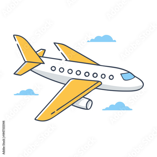 A Cute Yellow and White Airplane Soaring Through Fluffy Clouds