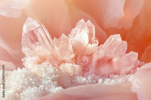 Close-up view of delicate pink crystals embedded in a soft, rose-colored stone.