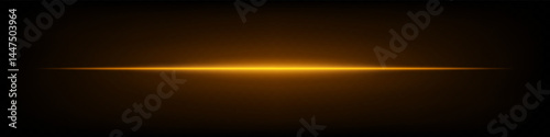 Bright orange horizontal neon lens flare isolated on dark background. Abstract futuristic minimalistic beam, perfect for UI, digital design, sci-fi projects. EPS vector illustration.