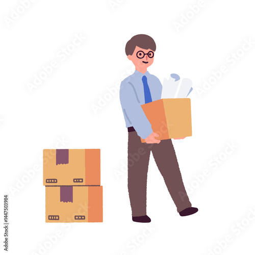 ダンボール箱を運ぶ男性