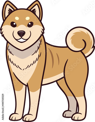 Cute shiba inu dog cartoon illustration of a japanese breed on white background