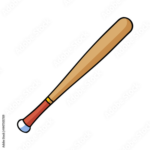 A Cartoon Illustration of a Wooden Baseball Bat with Red Handle