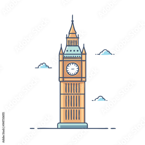 A Simple Line Drawing Illustration of the Famous London Landmark Big Ben Clock Tower