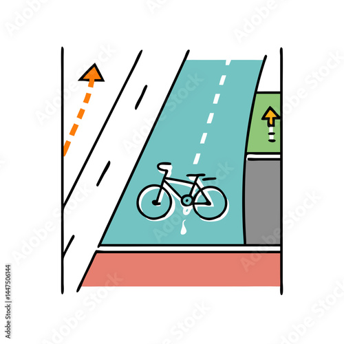 Bicycle Lane Design Showing an uphill incline with a separated bike path alongside a roadway