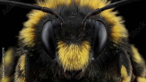 Bumblebee head showing eyes and antennae in extreme close up