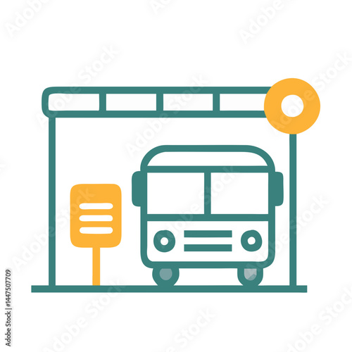 Bus Stop with Shelter and Timetable Sign Illustration