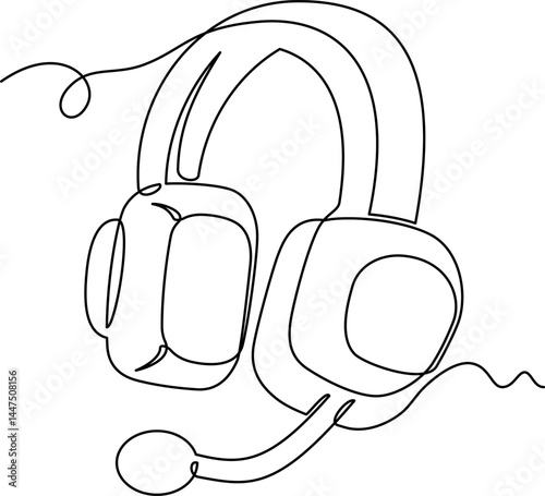 one line art headphone vector illustration. line art, one continuous line, simple, hand drawn and sketch style. for icons, symbols, signs or logos. PNG