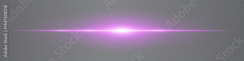 Horizontal subtle pink lens flare isolated on transparent background. Minimalistic glowing beam ideal for UI, digital effects, and tech visuals. EPS vector illustration.