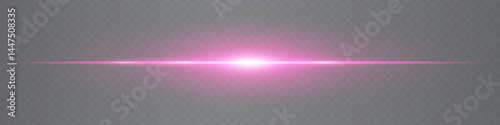 Horizontal subtle pink lens flare isolated on transparent background. Minimalistic glowing beam ideal for UI, digital effects, and tech visuals. EPS vector illustration.