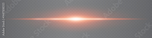 Horizontal subtle orange lens flare isolated on transparent background. Minimalistic glowing beam ideal for UI, digital effects, and tech visuals. EPS vector illustration.
