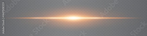 Horizontal subtle orange lens flare isolated on transparent background. Minimalistic glowing beam ideal for UI, digital effects, and tech visuals. EPS vector illustration.