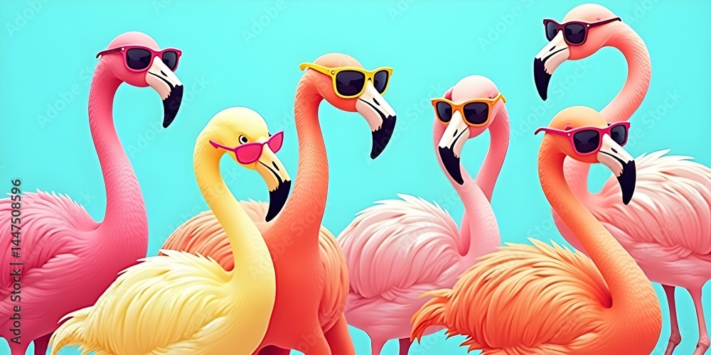 Naklejka premium group of pink flamingos