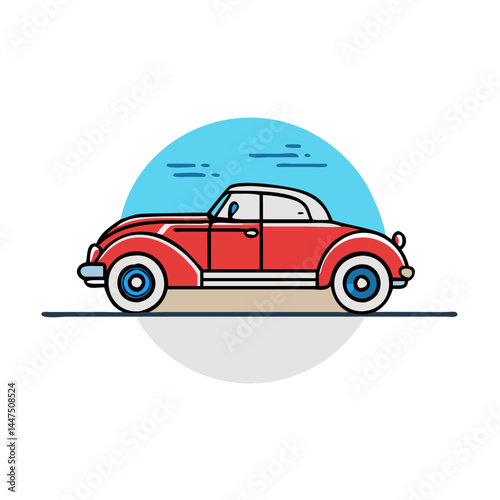 Classic Red Convertible Car Illustration Retro Vintage Automobile Design