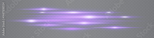 Set of dynamic pink neon lens flare streaks glowing on transparent background. Futuristic abstract beams ideal for tech visuals, digital interfaces. EPS vector illustration.