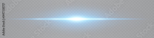 Minimalistic bright white blue lens flare glowing horizontally on transparent background. Abstract futuristic beam ideal for UI and tech visuals. EPS vector illustration.