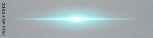 Minimalistic bright white blue lens flare glowing horizontally on transparent background. Abstract futuristic beam ideal for UI and tech visuals. EPS vector illustration.