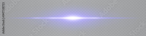 Minimalistic bright white blue lens flare glowing horizontally on transparent background. Abstract futuristic beam ideal for UI and tech visuals. EPS vector illustration.