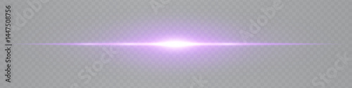 Minimalistic bright white pink lens flare glowing horizontally on transparent background. Abstract futuristic beam ideal for UI and tech visuals. EPS vector illustration.