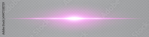 Minimalistic bright white pink lens flare glowing horizontally on transparent background. Abstract futuristic beam ideal for UI and tech visuals. EPS vector illustration.