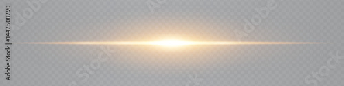 Minimalist horizontal orange lens flare glowing on transparent background. Abstract sleek beam ideal for UI elements, digital designs, futuristic visuals. EPS vector illustration.
