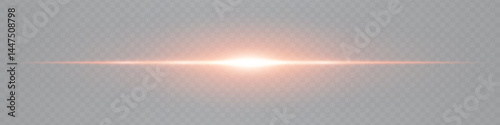 Minimalist horizontal orange lens flare glowing on transparent background. Abstract sleek beam ideal for UI elements, digital designs, futuristic visuals. EPS vector illustration.