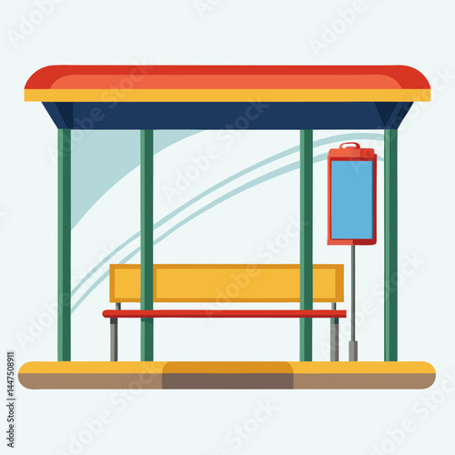 Bus stop shelter with bench and information board in urban style  