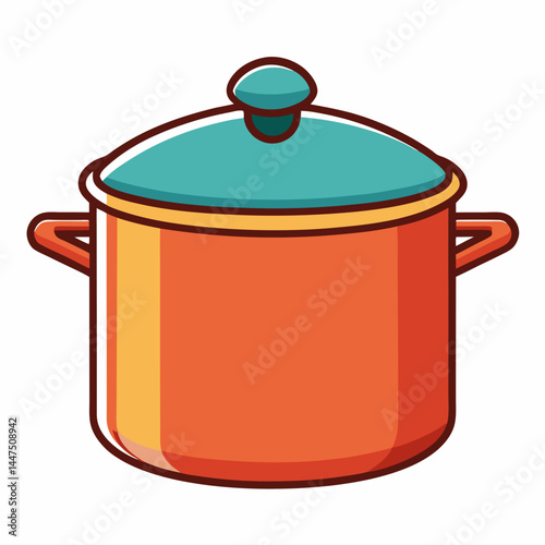 Colorful cooking pot with lid on a white background  