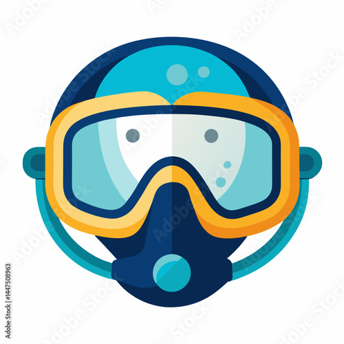 Colorful scuba diving mask illustration with clear lenses and strap  