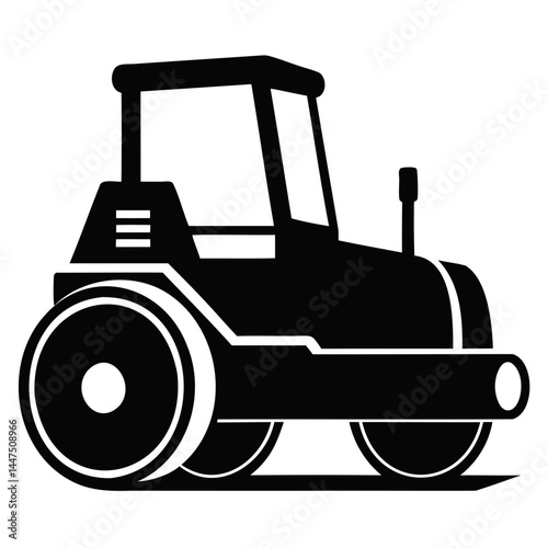 Road roller construction equipment asphalt compactor heavy machinery vehicle for roadwork and paving projects isolated on transparent background