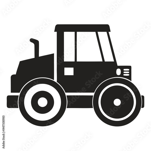 Illustration of black steamroller construction vehicle machinery equipment for roadwork and building projects isolated on transparent background
