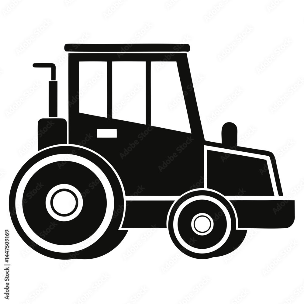 Fototapeta premium Black and white tractor vector image for agricultural farm equipment and vehicle design and graphic projects isolated on transparent background