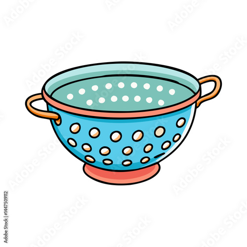 A charming blue and orange polka dot colander kitchen utensil