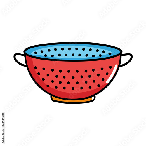 A Red and Blue Polka Dotted Kitchen Colander Illustration