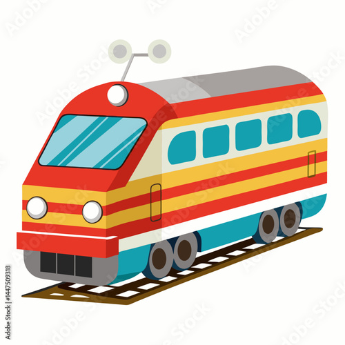 Colorful cartoon train on railroad tracks in playful style  
