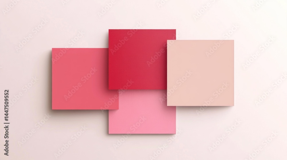 Abstract composition of overlapping, geometric squares in various shades of pink. Abstract composition of overlapping, geometric squares in various shades of pink.
