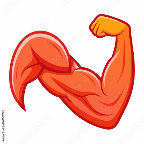Strong muscular arm flexing in vibrant illustration  
