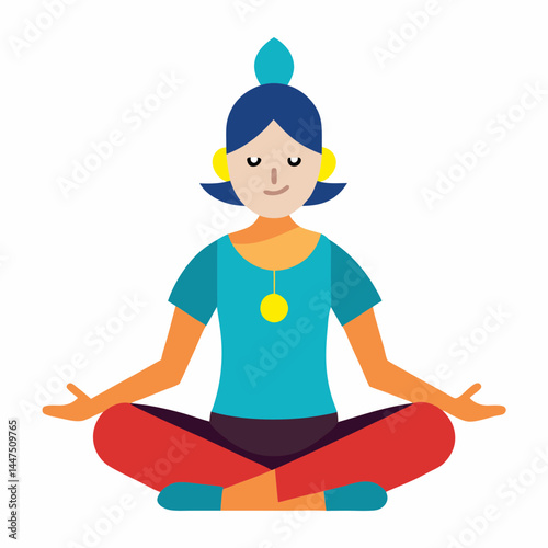 Colorful woman meditating in a relaxed pose  