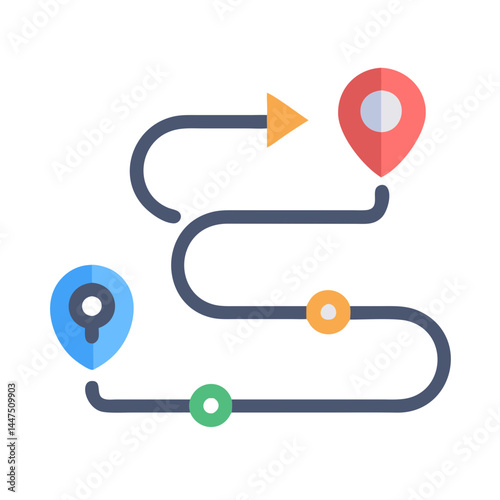 A visual representation of a journey or route with multiple stops and checkpoints