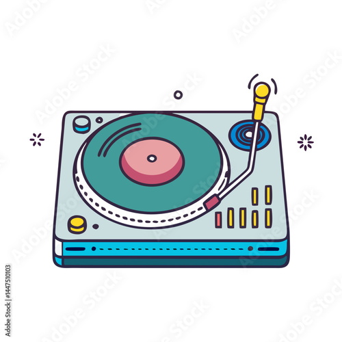 Retro Turntable Vinyl Record Player Design Illustration
